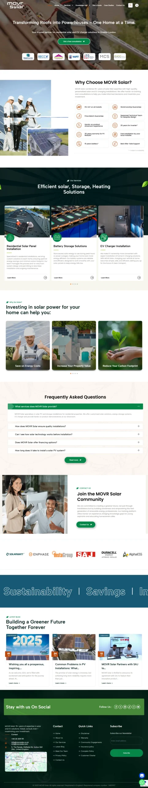 MovSolar solar energy company website design in WordPress