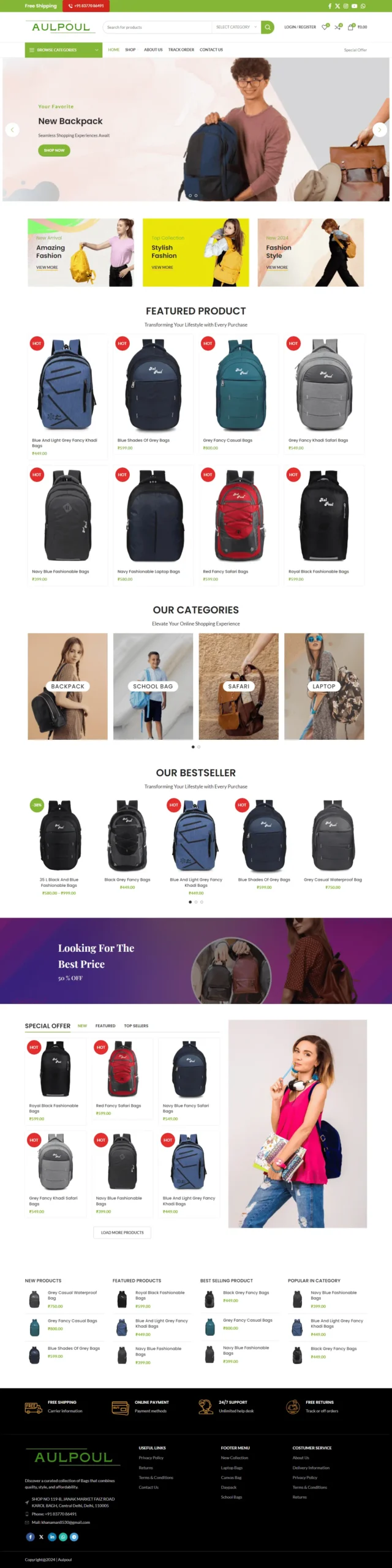 Aul Poul college backpack with spacious multiple compartments